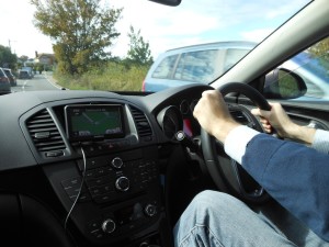 Me driving on the A27/Eastbourne Road on the southern coast of England. Photo by Alexas Orcutt.