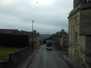 Just a sample of the *narrow* roads you'll encounter in the UK. This picture was taken on the 2nd floor of a bus as we drove into Bath, England. And this road was *wide* compared to some we traveled!