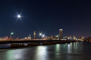 The MIT/Mass Ave Bridge at night.