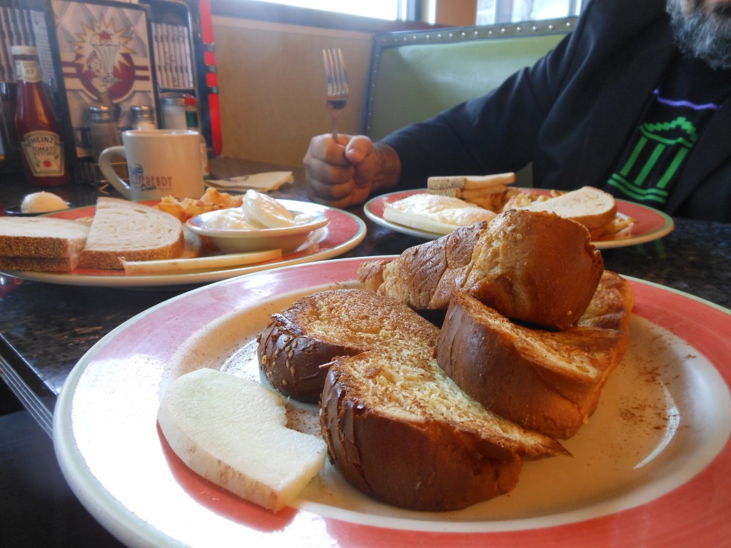 Jay and I enjoy a full English breakfast.